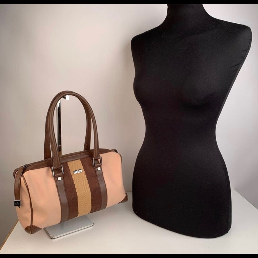 👜 Gucci‎ Beige Canvas Boston Bag Handbag striped